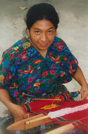 Guatemalan Woman Weaving on a Backstrap Loom