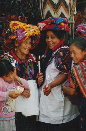 Guatemalan Women Wearing ‘Tzutes’ and Holding Candles